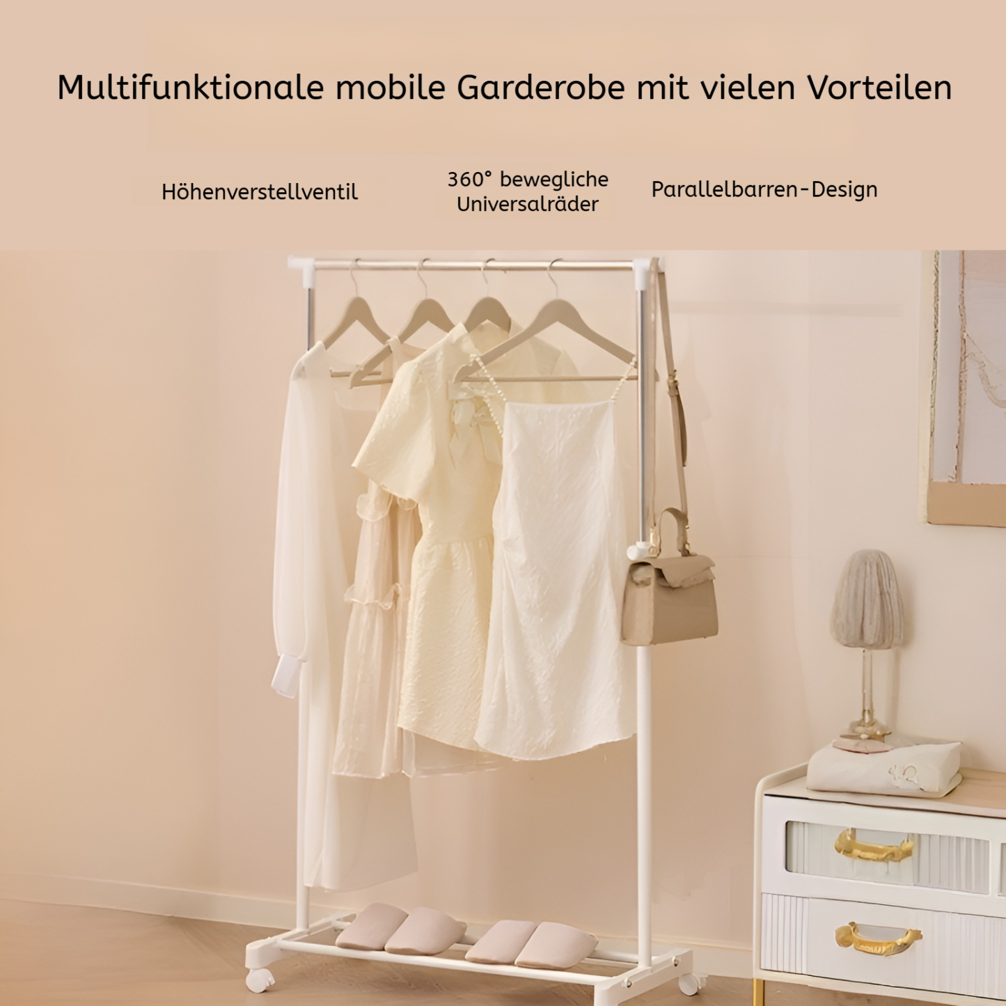 Multifunktionaler beweglicher Einzelstangen-Kleiderständer, höhenverstellbar, für Schlafzimmer