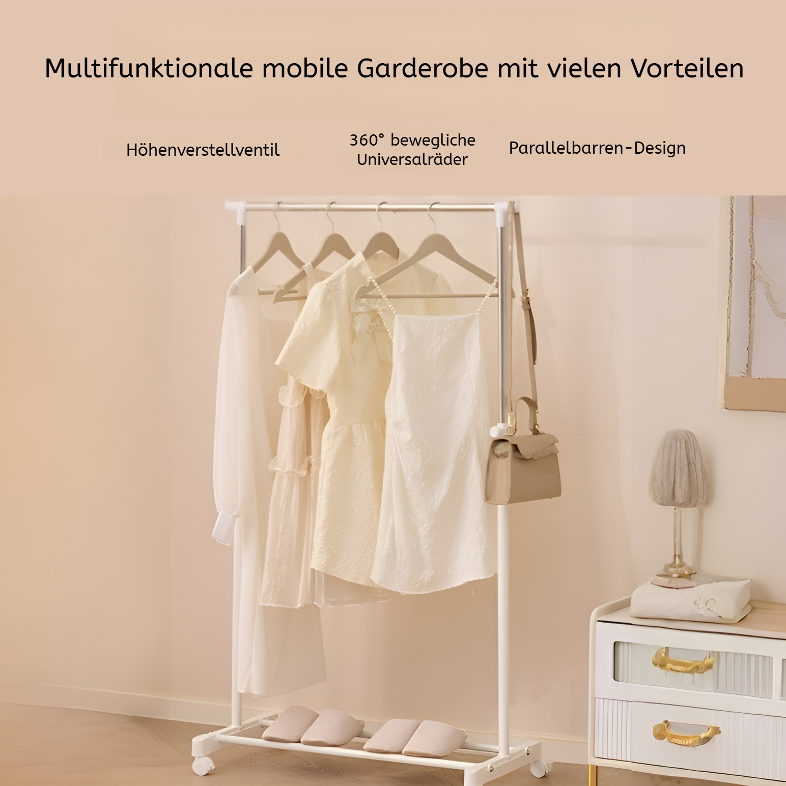 Multifunktionaler beweglicher Einzelstangen-Kleiderständer, höhenverstellbar, für Schlafzimmer