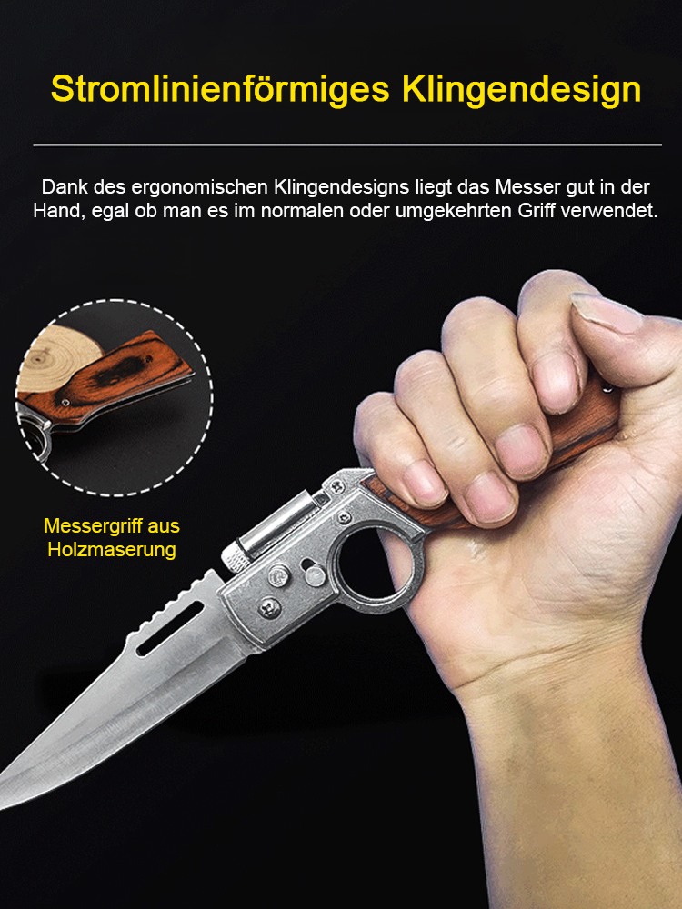 Männer-Essential: Taktisches Messer im AK47-Design nach deutschem Standard (mit Nachtbeleuchtung, ergonomischer Echtholzgriff)