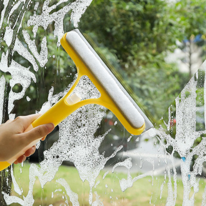 Double-sided window squeegee with built-in spray bottle