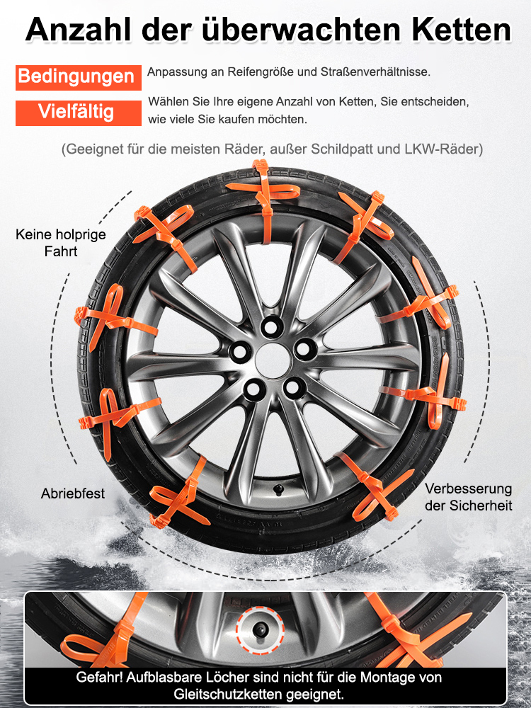 [Ab 1,20 € pro Produkt] 【Schneeketten für Autos und Motorräder, die nie verschleißen】50% Rabatt