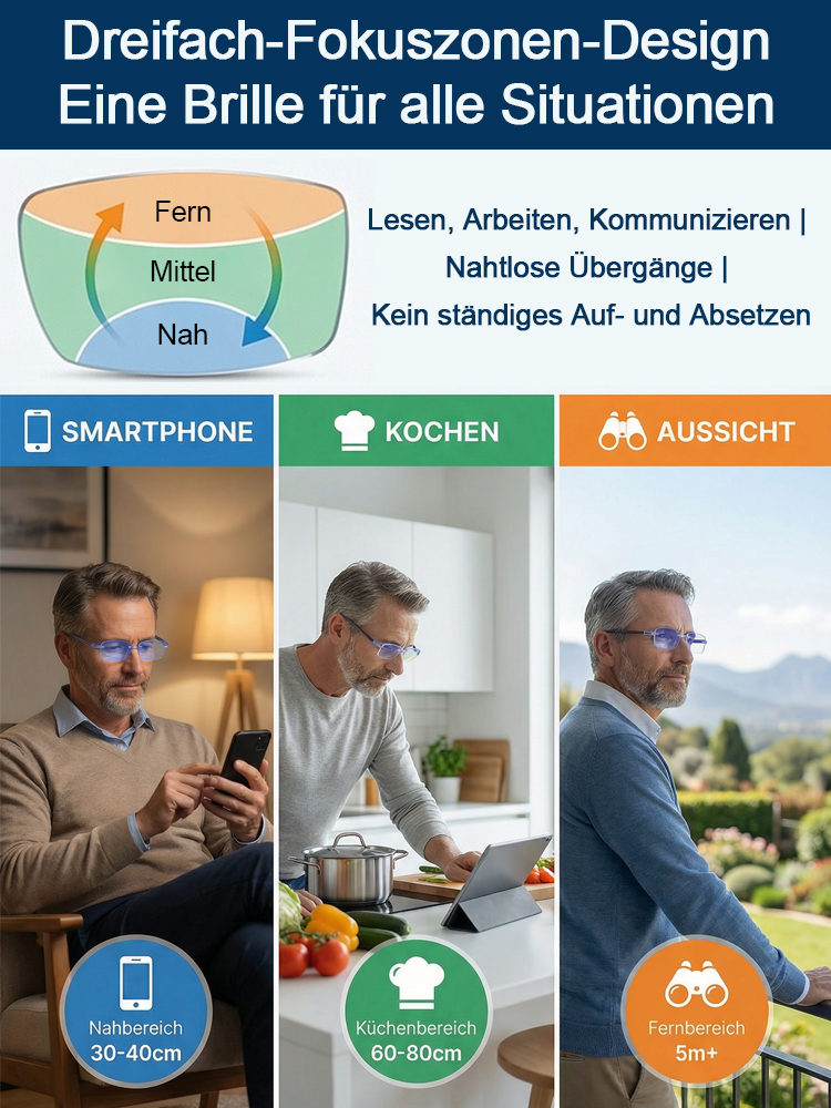 【Münchner Optik-Innovation】Smart-Fokus Brille | Ohne Rezept (-7 bis +7) | Kristallklare Sicht | 99,9% Blaulichtfilter✨Das zweite Paar kostet nur 7 Euro!