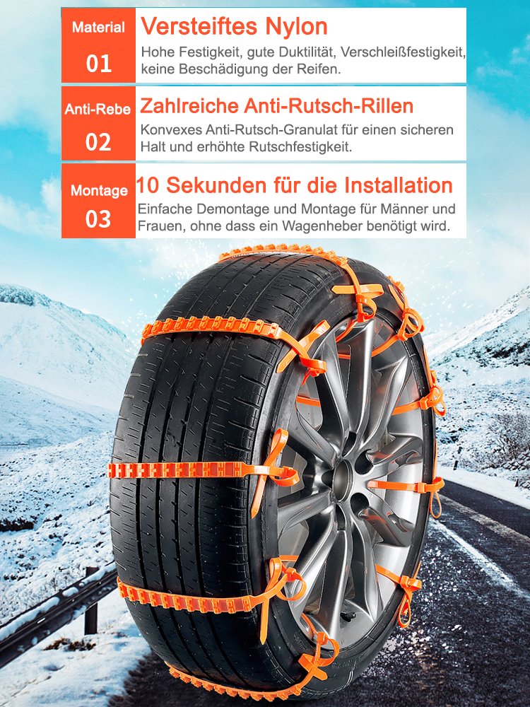 [Ab 1,20 € pro Produkt] 【Schneeketten für Autos und Motorräder, die nie verschleißen】50% Rabatt
