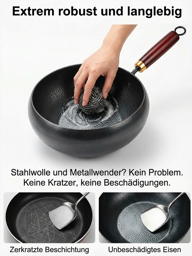 【80% Jubiläums-Rabatt】Tsubame-Sanjo Wok | Handgehämmertes Eisen | 100% Giftfrei ✨Hält 100 Jahre | Nie wieder Rost 💎