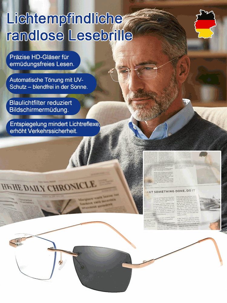 [Jena Optik Technologie] Intelligente Zoom-Gleitsichtbrille | Automatische Schärfe für Nah + Fern | 4-in-1 inkl. Sonnenbrille + Blaulichtfilter | Ultraleichtes Titan👓☀️