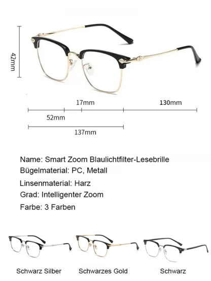【Kein Sehtest Nötig】Adaptive Flüssigkristall Fokus Brille | Stufenlos -10 bis +10 dpt |Ultraleicht 6g | Blaulichtfilter 👓