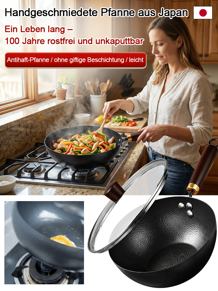 【80% Jubiläums-Rabatt】Tsubame-Sanjo Wok | Handgehämmertes Eisen | 100% Giftfrei ✨Hält 100 Jahre | Nie wieder Rost 💎