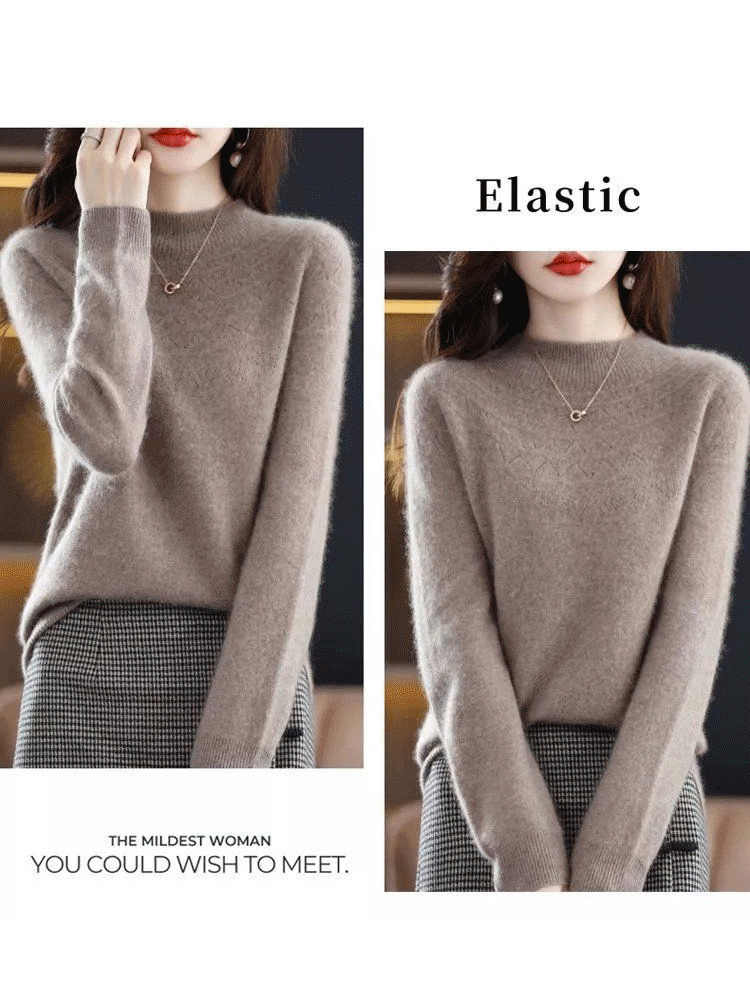 100% Kaschmir【Nahtloser halber Rollkragenpullover aus Kaschmir】50% Rabatt.Vielseitiger Strickpullover, den Sie zu allem tragen möchten!