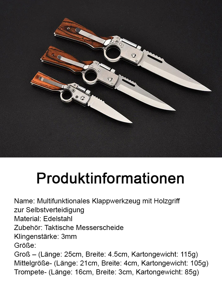 Männer-Essential: Taktisches Messer im AK47-Design nach deutschem Standard (mit Nachtbeleuchtung, ergonomischer Echtholzgriff)