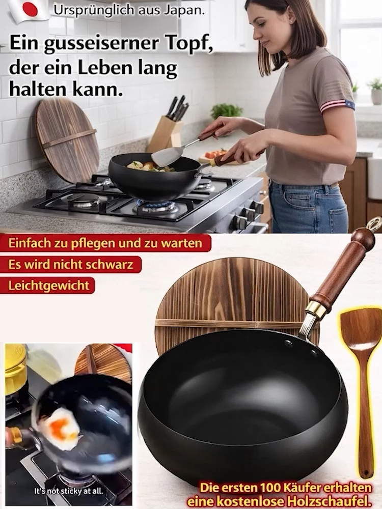 Original Japanische Japan-Tsubame✨Sanjo meisterhaft handgeschmiedete Pfanne👍100% Giftfrei, Lebenslange Antihaft-Wirkung!