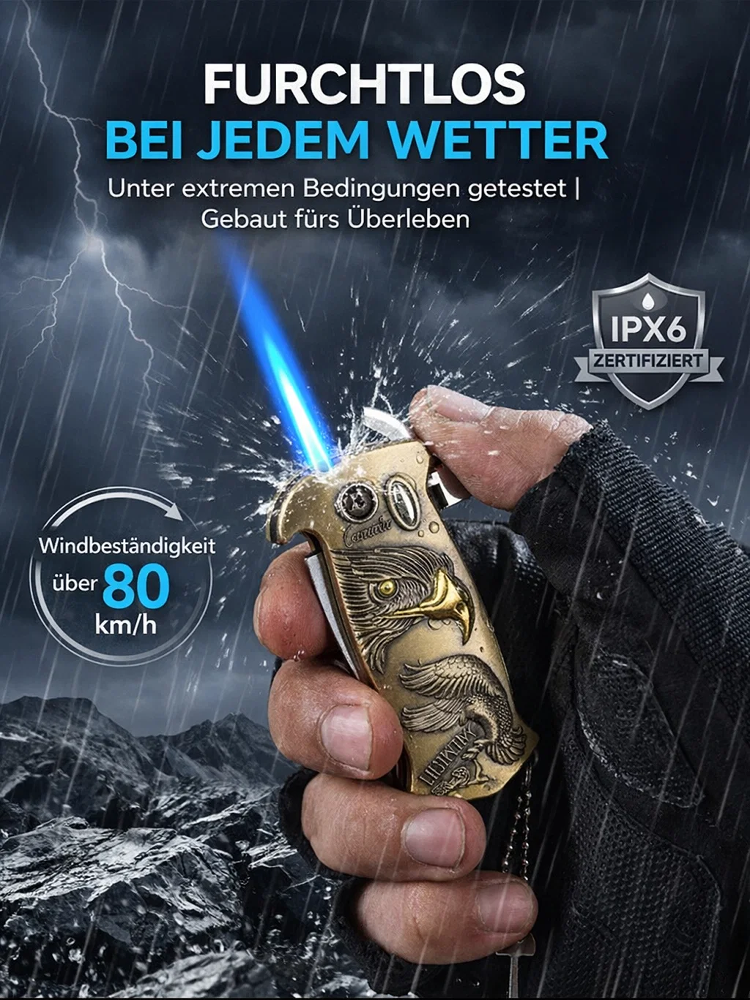 【Deutscher Standard Konform】Das einzige empfohlene Werkzeug für Outdoor-Aktivitäten: Winddichtes Feuerzeug + Schneidefunktion + Flaschenöffner – Multitool (Legal mitzuführen | 10 Jahre Garantie)