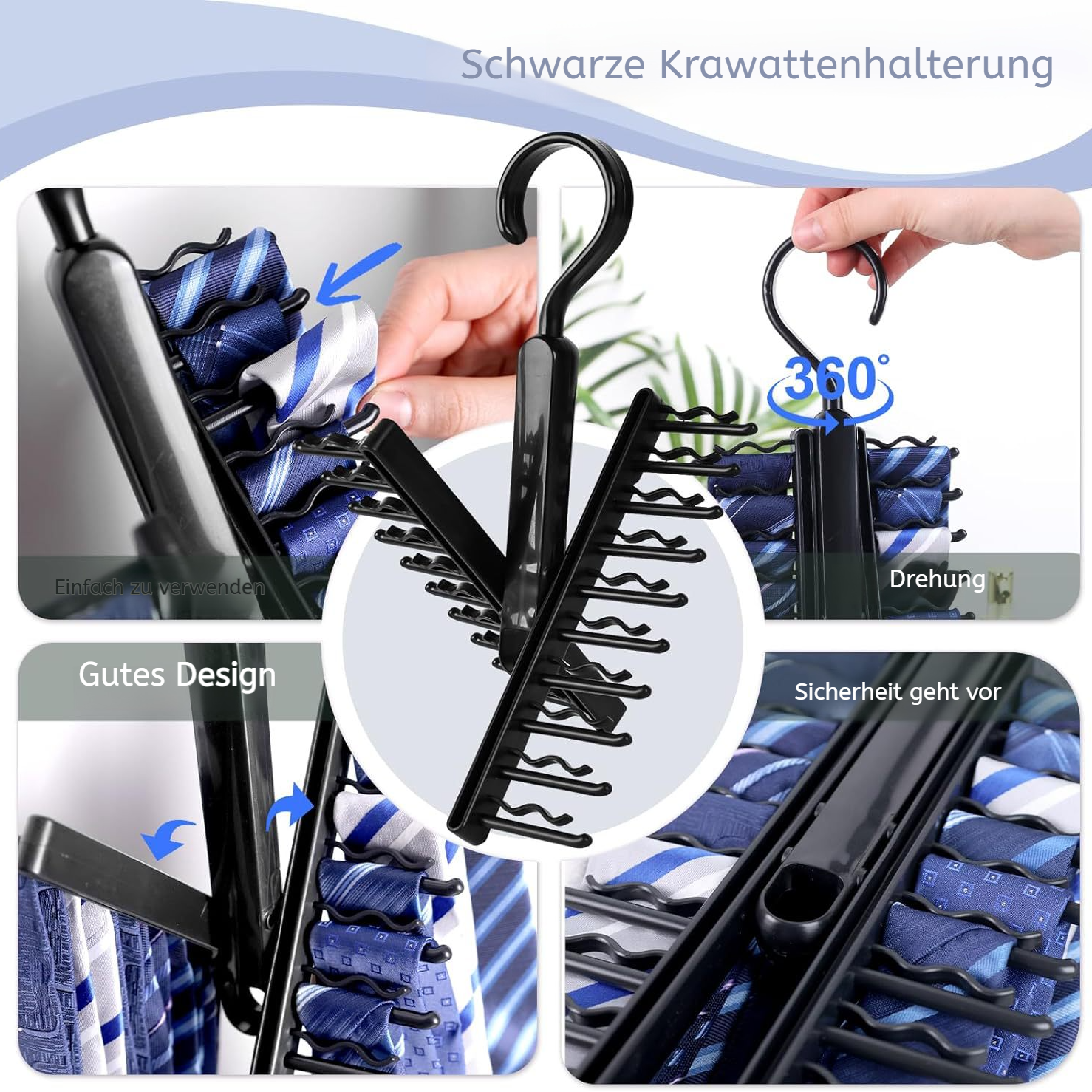 Multifunktionaler Aufhänger für Krawatten, Gürtel und Schals, 20-fach Haken