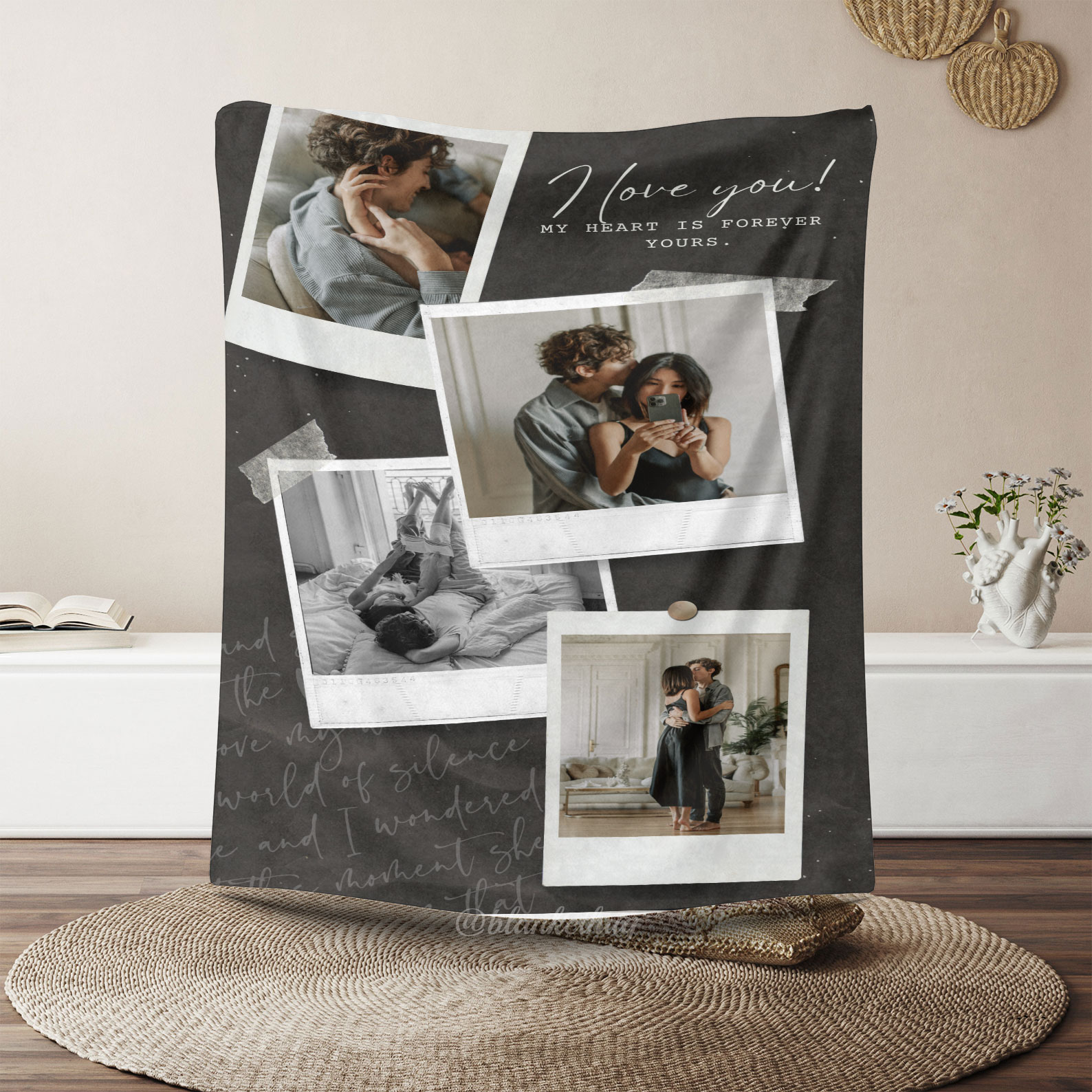 Black Vintage Photo Collage Custom Photo Fleece Blanket