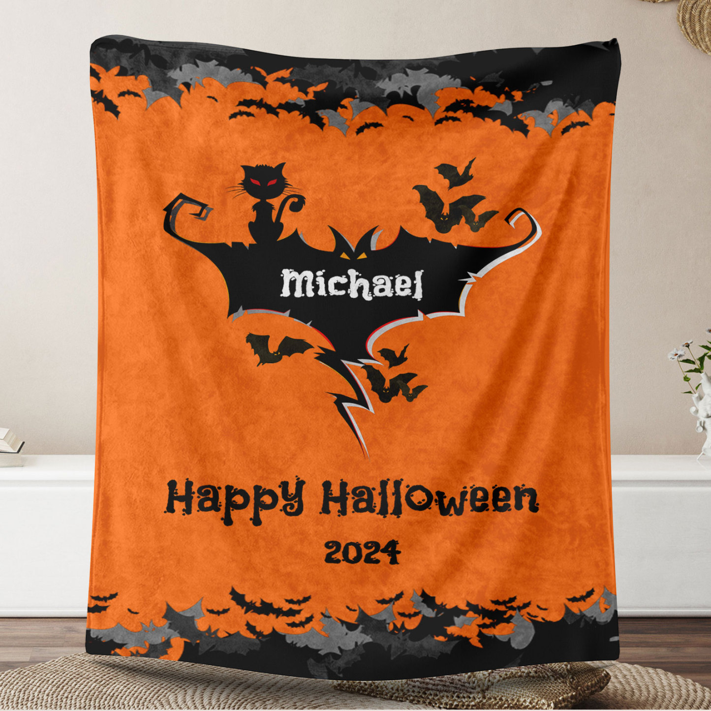 Bat Name Halloween Blanket