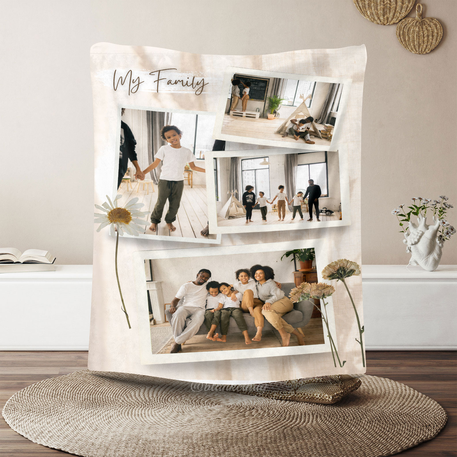 My Family Custom Photos Merry Everything Fleece Blanket