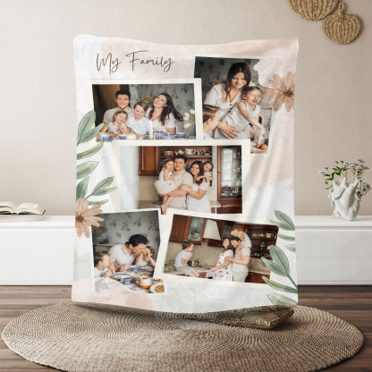 My Family Custom 5 Photos Merry Everything Fleece Blanket
