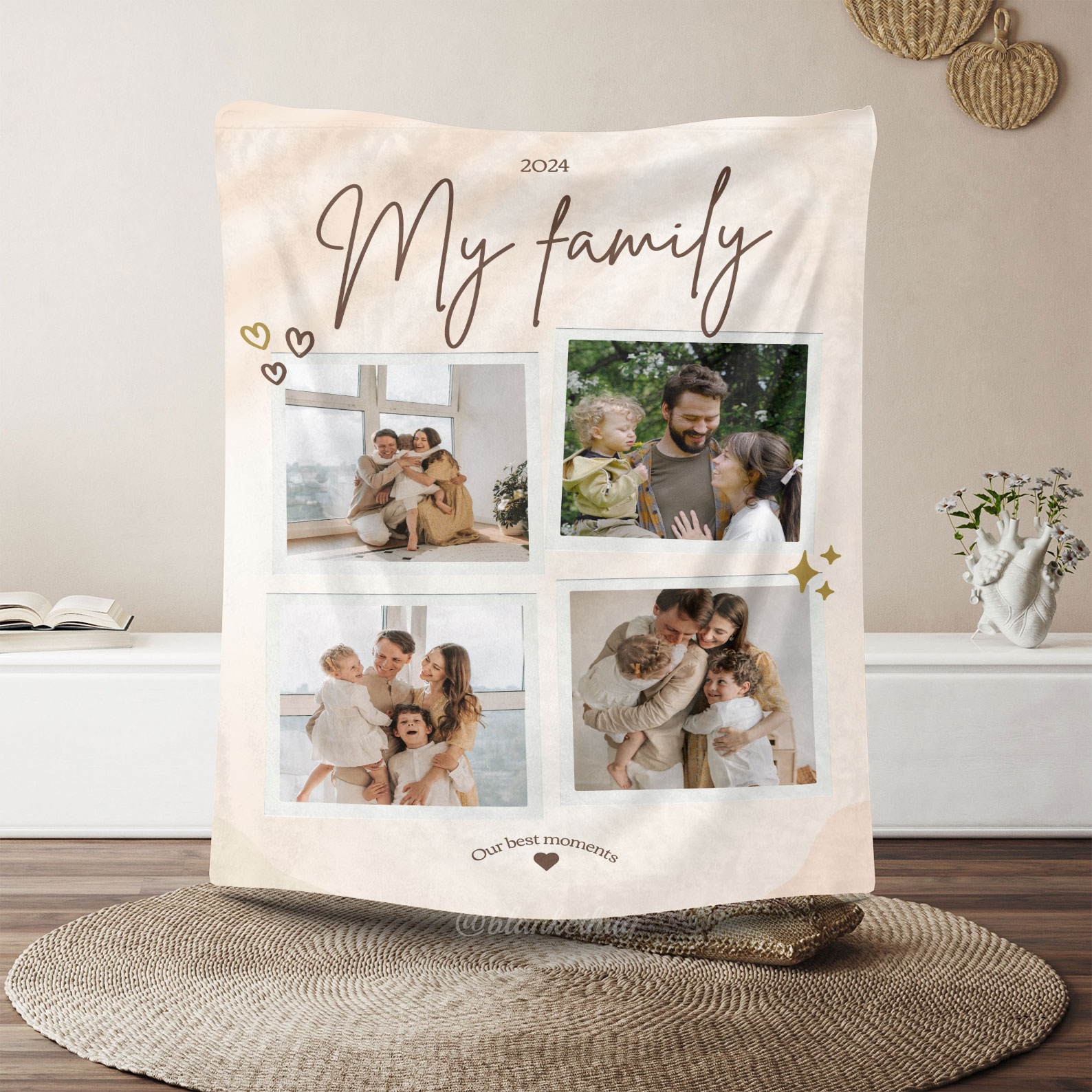 My Family Custom 4 Photos Fleece Blanket