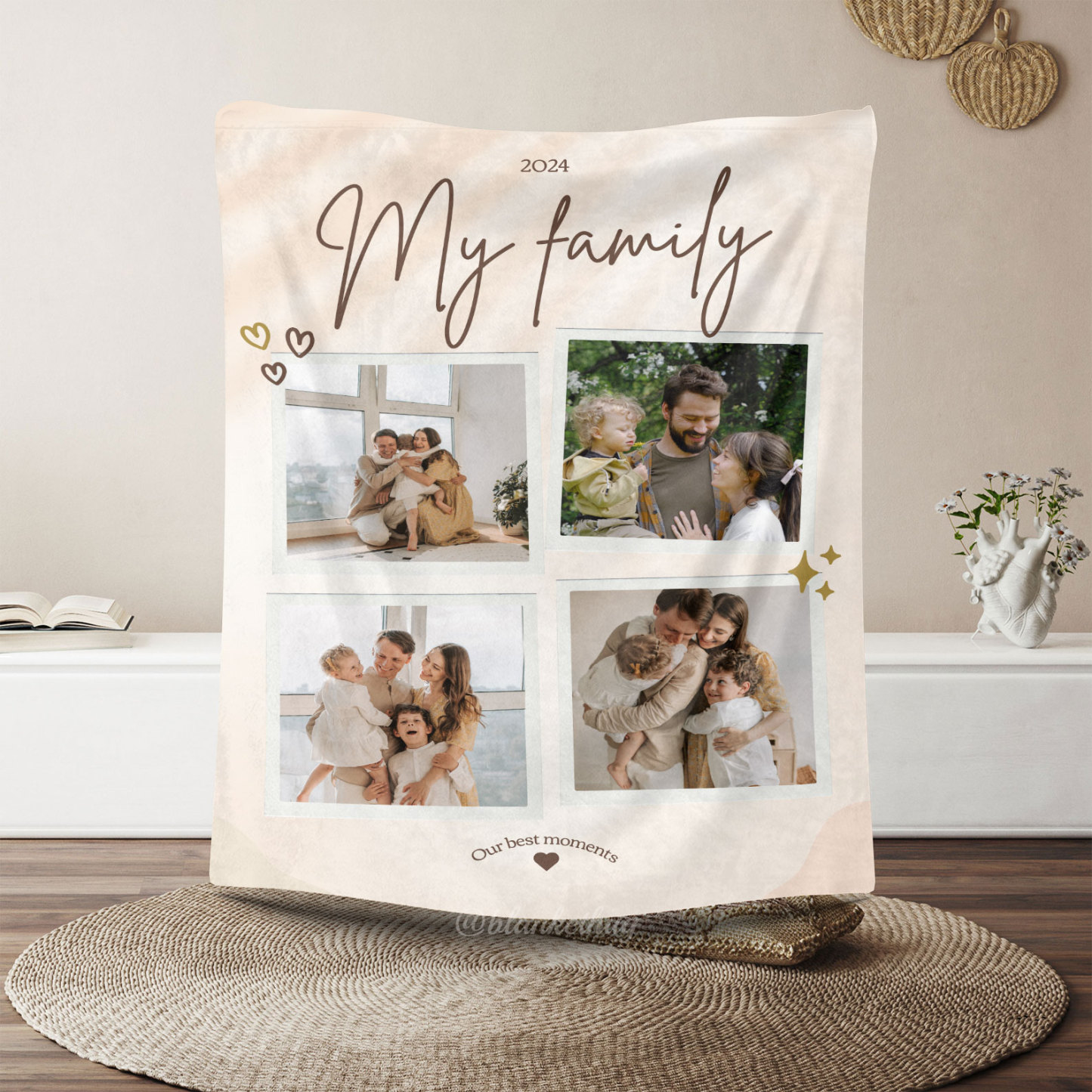 My Family Custom 4 Photos Fleece Blanket