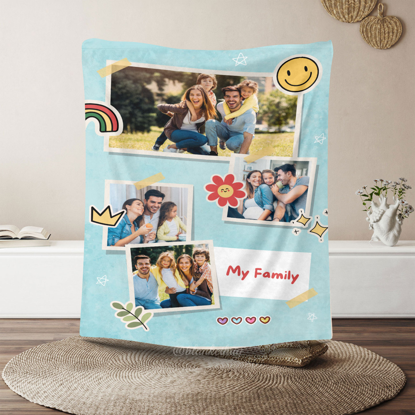 My Family Custom 4 Photos Cute Fleece Blanket