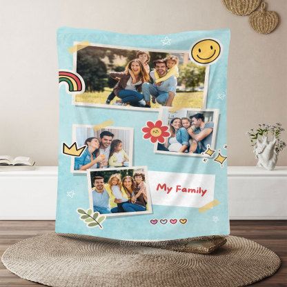 My Family Custom 4 Photos Cute Fleece Blanket