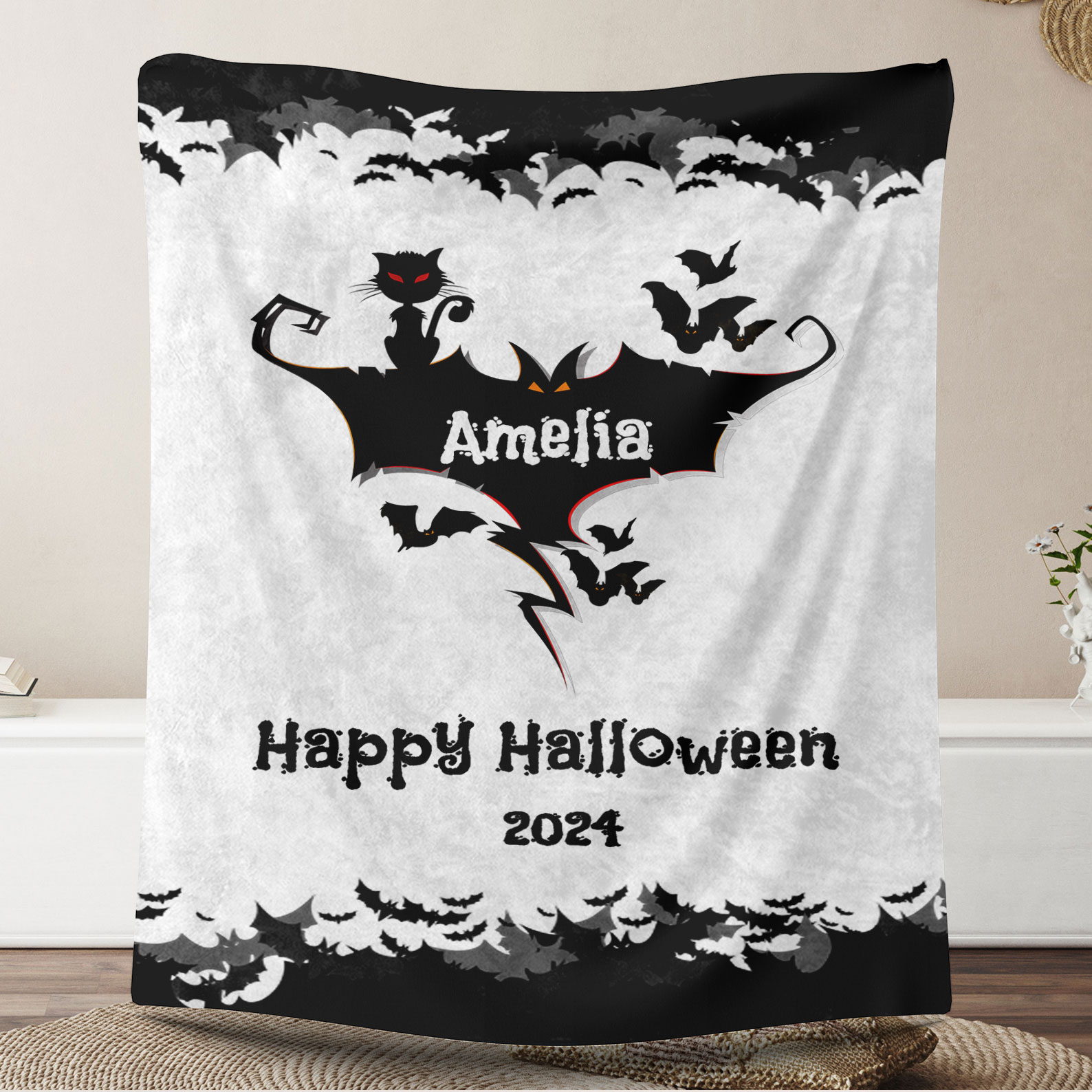 Bat Name Halloween Blanket