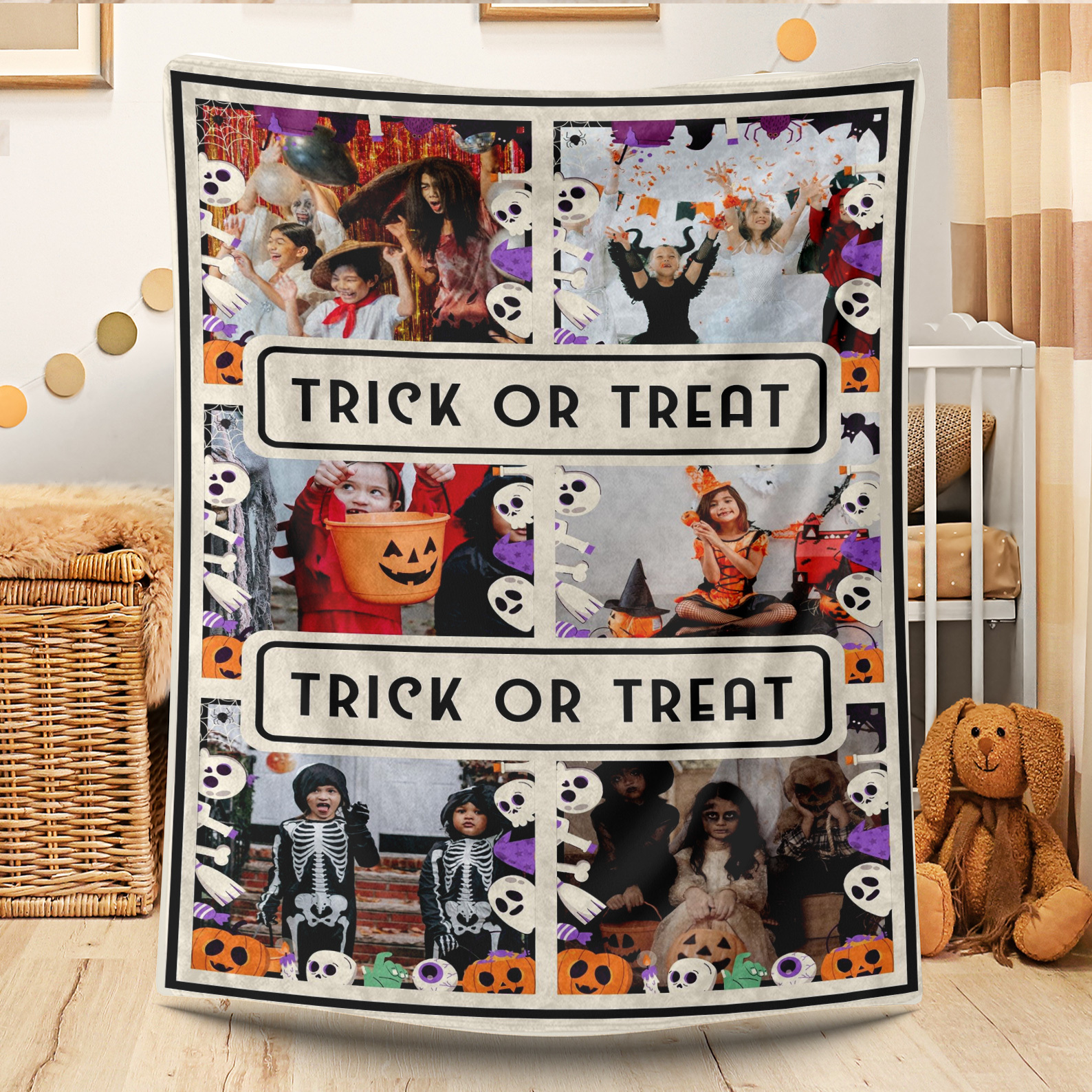Trick or Treat Halloween Custom 6 Photos Fleece Blanket 