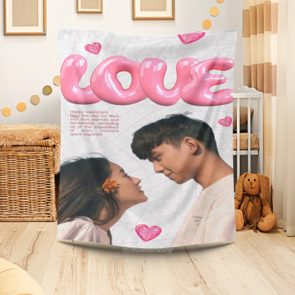 Pink Valentine's Day Story - Custom Photo Fleece Blanket