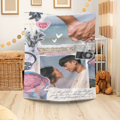 Pink Retro Aesthetic Scrapbook Romantic Photo Fleece Blanket