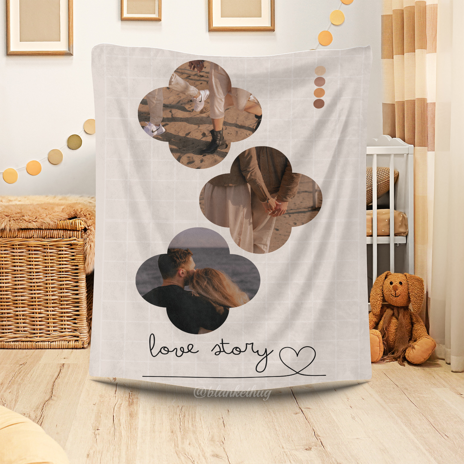 Love Story - Custom 3 Photos Fleece Blanket