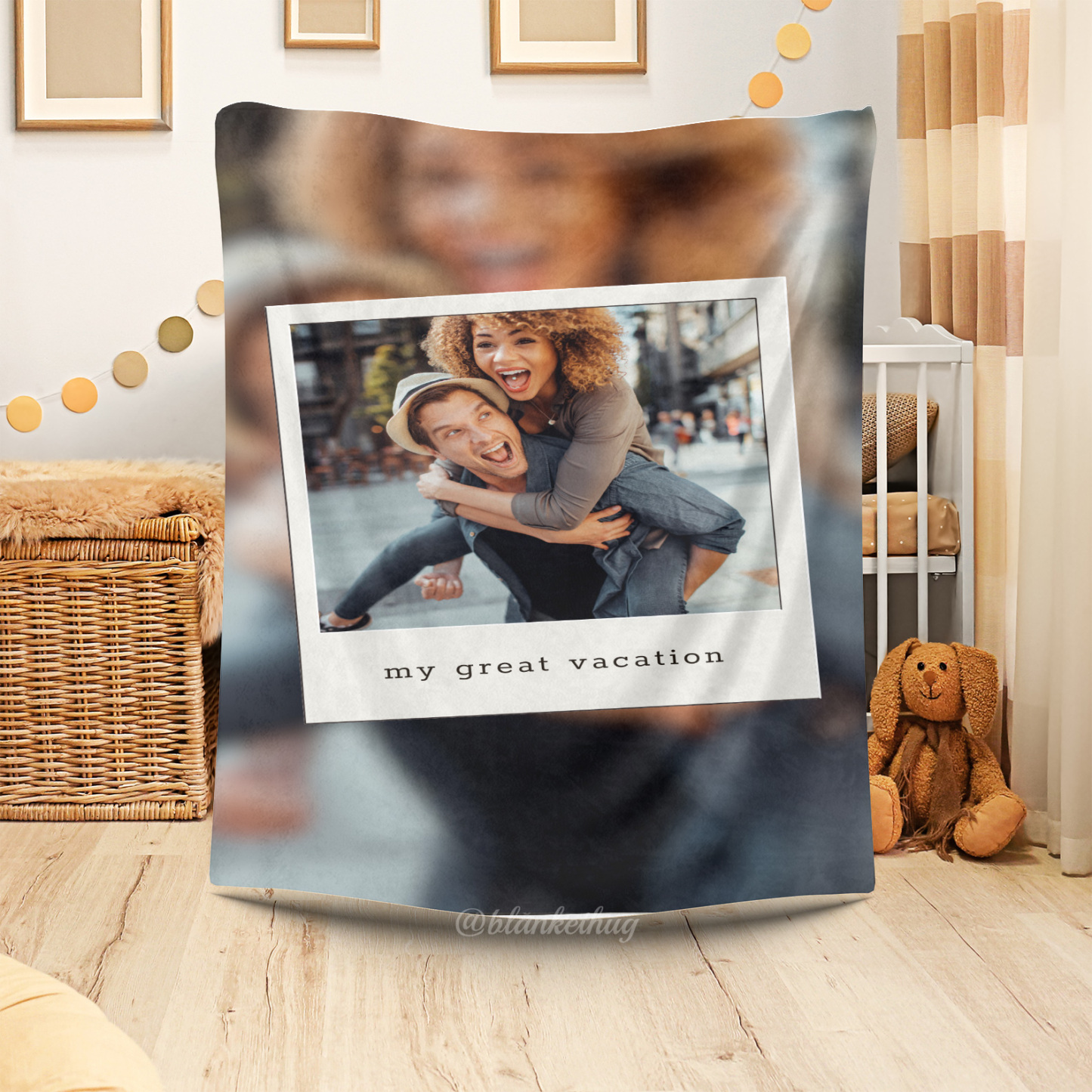White Grey Instant Photo Vacation Custom Photo Fleece Blanket