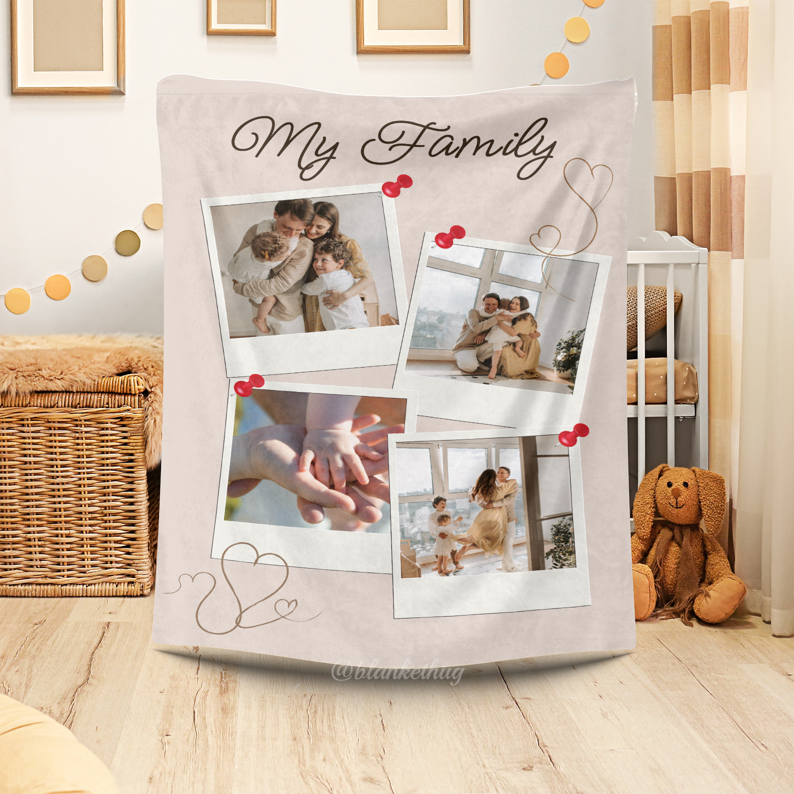 Family Custom 4 Photos Fleece Blanket