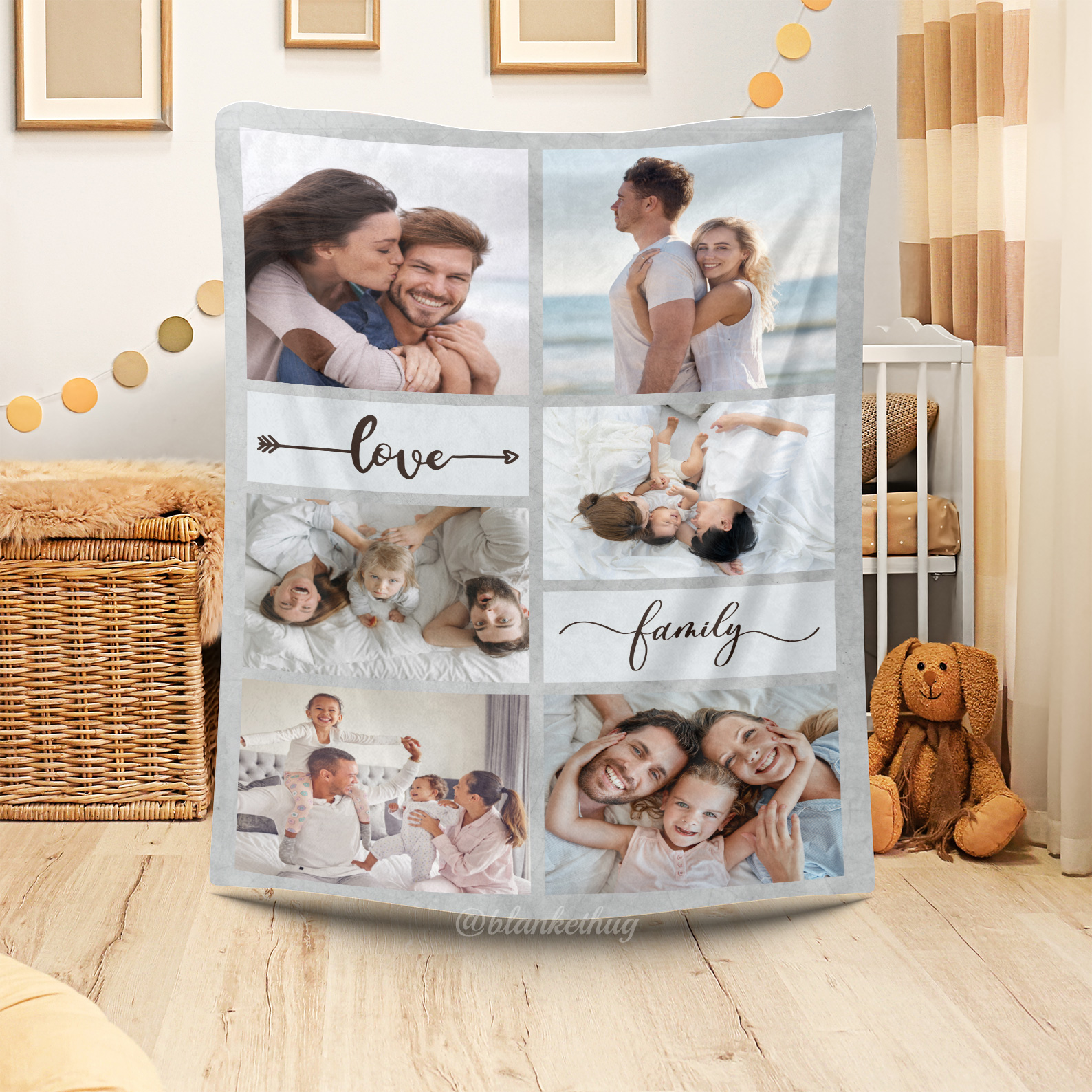 Love Family Custom 6 Photos Fleece Blanket