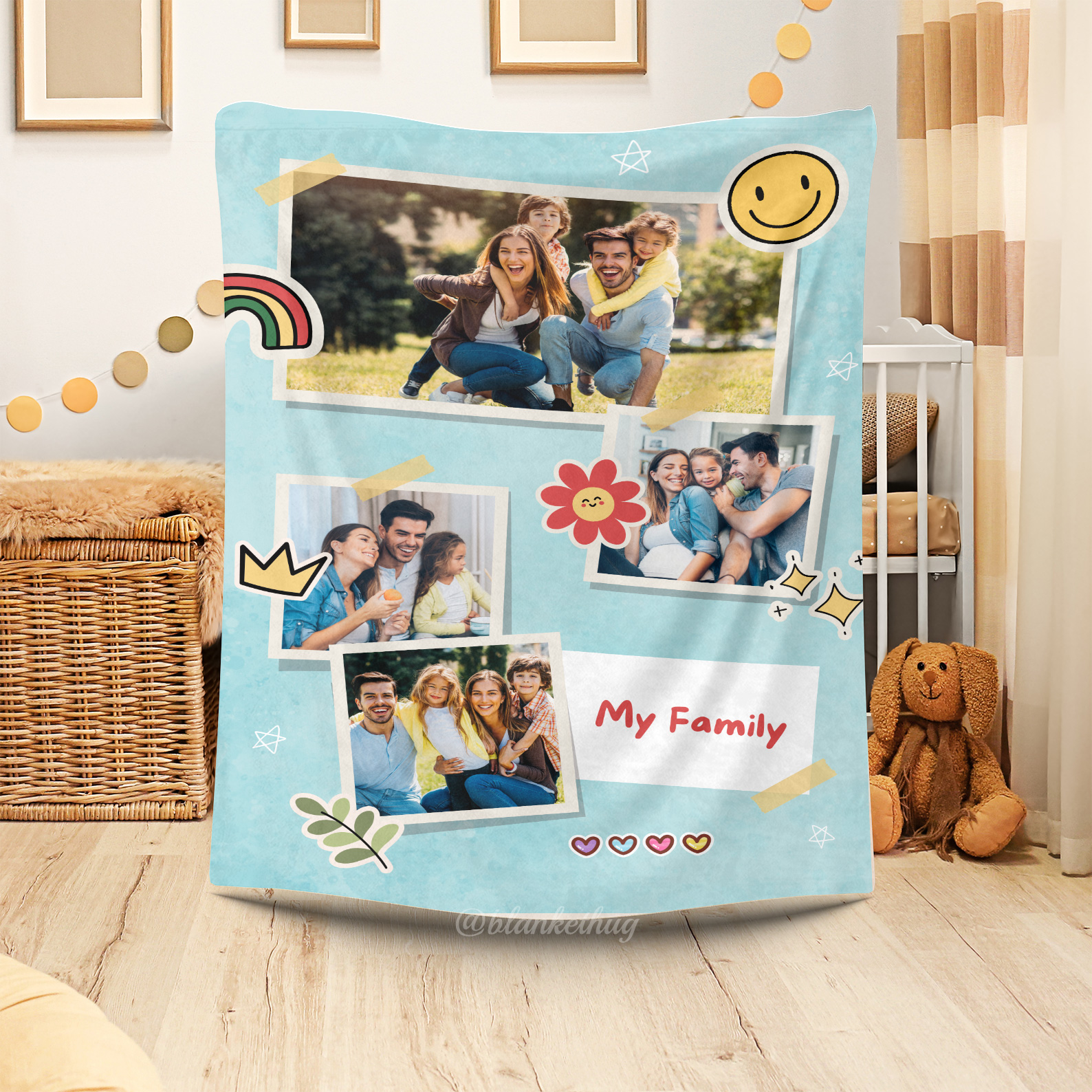 My Family Custom 4 Photos Cute Fleece Blanket