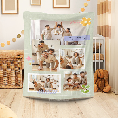 My Family Custom 5 Photos Cute Fleece Blanket