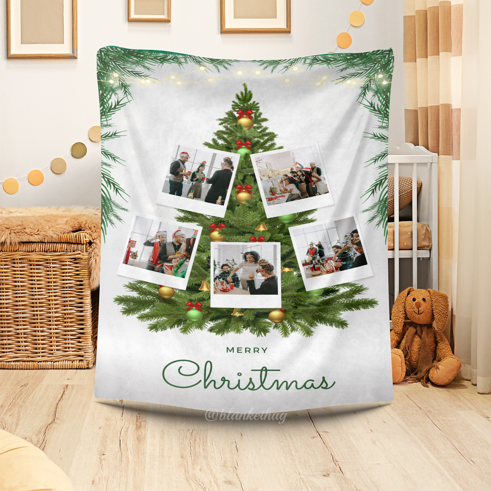 Christmas tree Custom 5 Photos Fleece Blanket