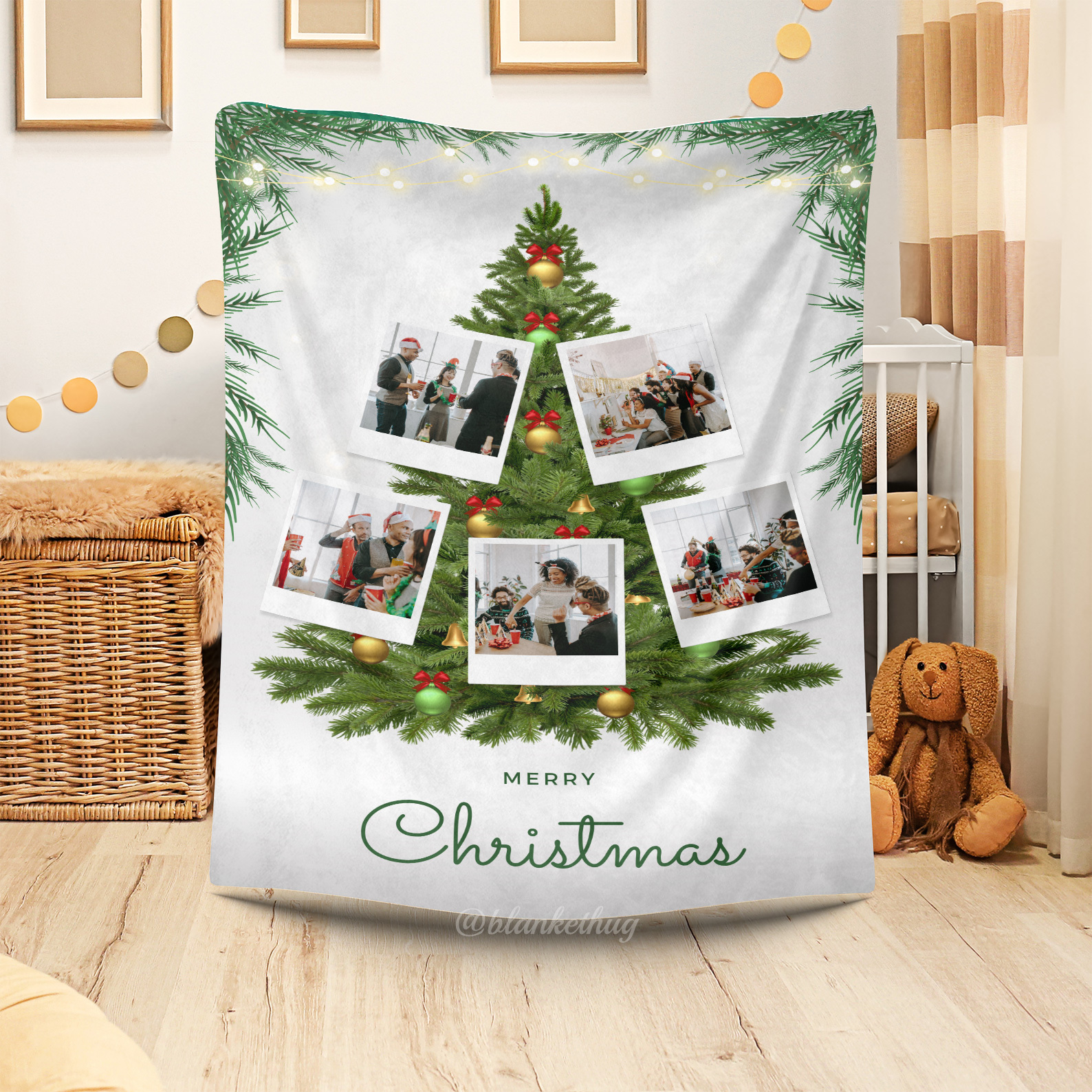 Christmas tree Custom 5 Photos Fleece Blanket