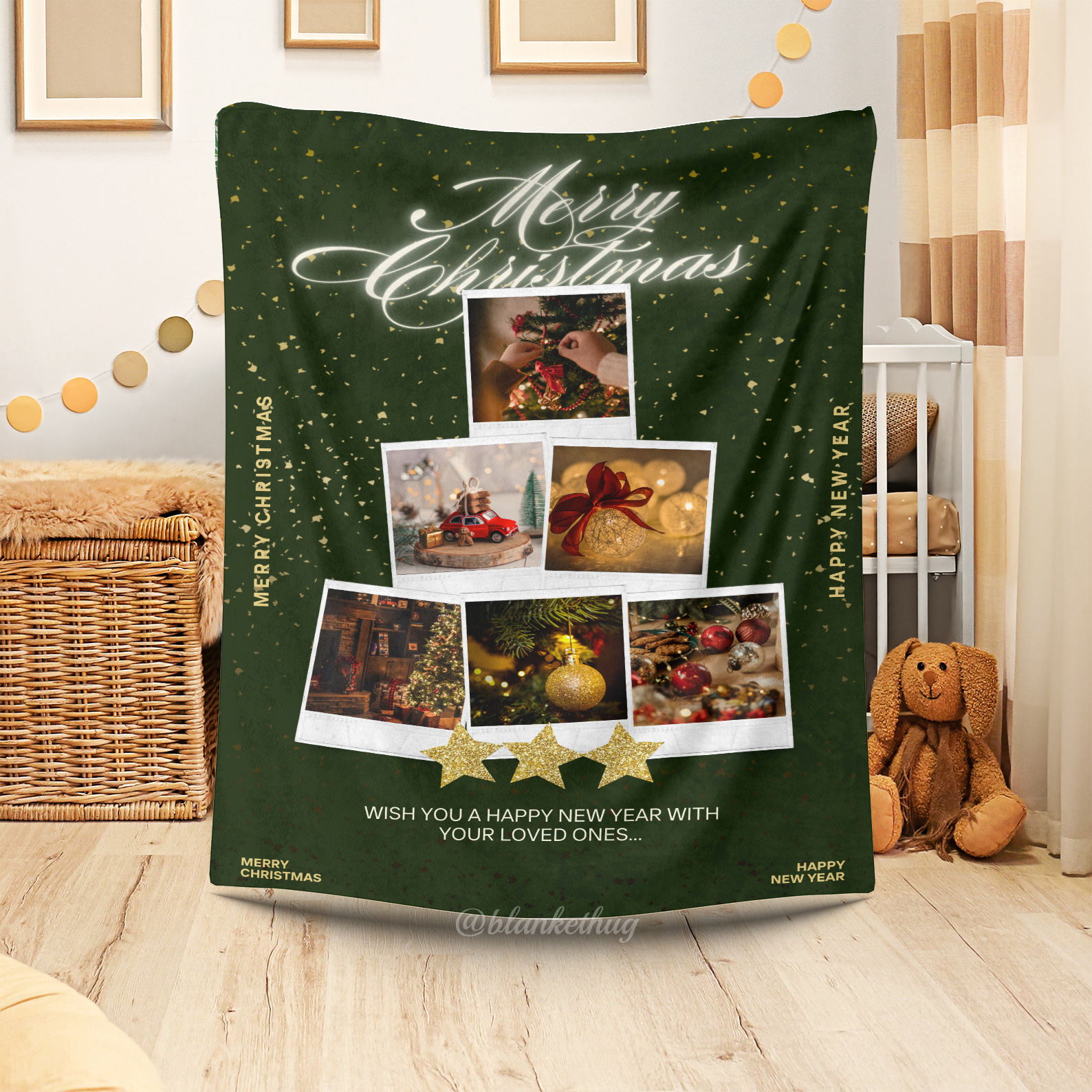 Christmas tree Custom 6 Photos Fleece Blanket