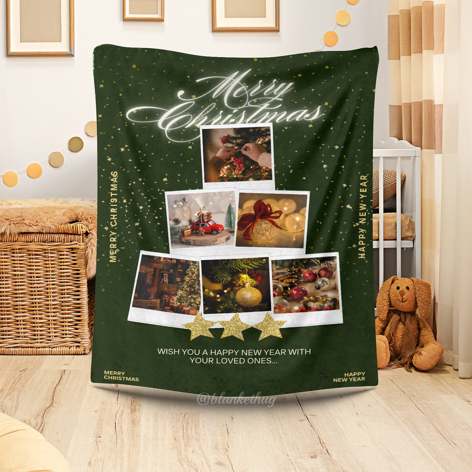 Christmas tree Custom 6 Photos Fleece Blanket
