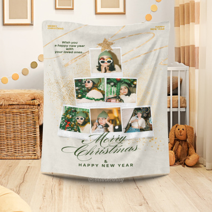 Merry Christmas&Happy New Year Custom 6 Photos Fleece Blanket