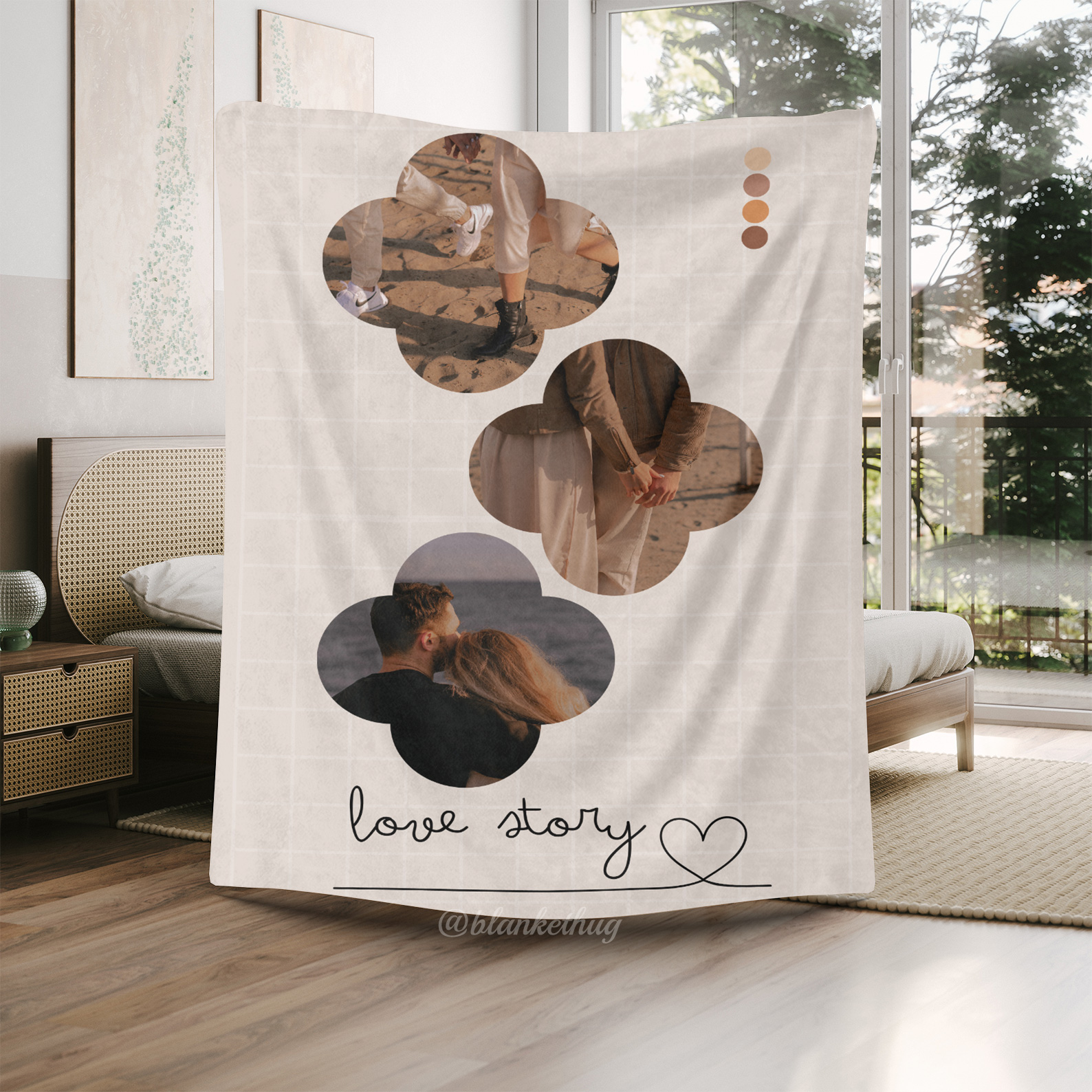 Love Story - Custom 3 Photos Fleece Blanket