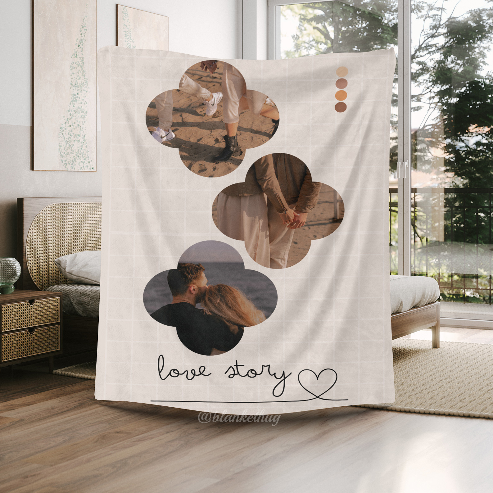 Love Story - Custom 3 Photos Fleece Blanket