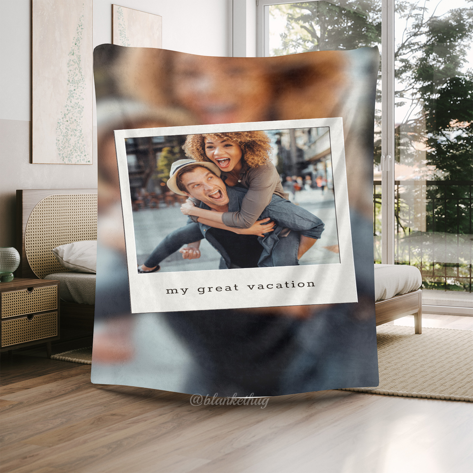 White Grey Instant Photo Vacation Custom Photo Fleece Blanket