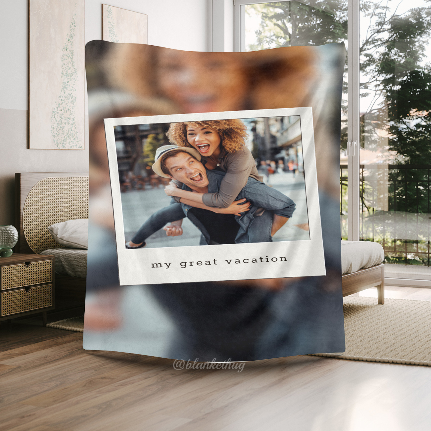 White Grey Instant Photo Vacation Custom Photo Fleece Blanket