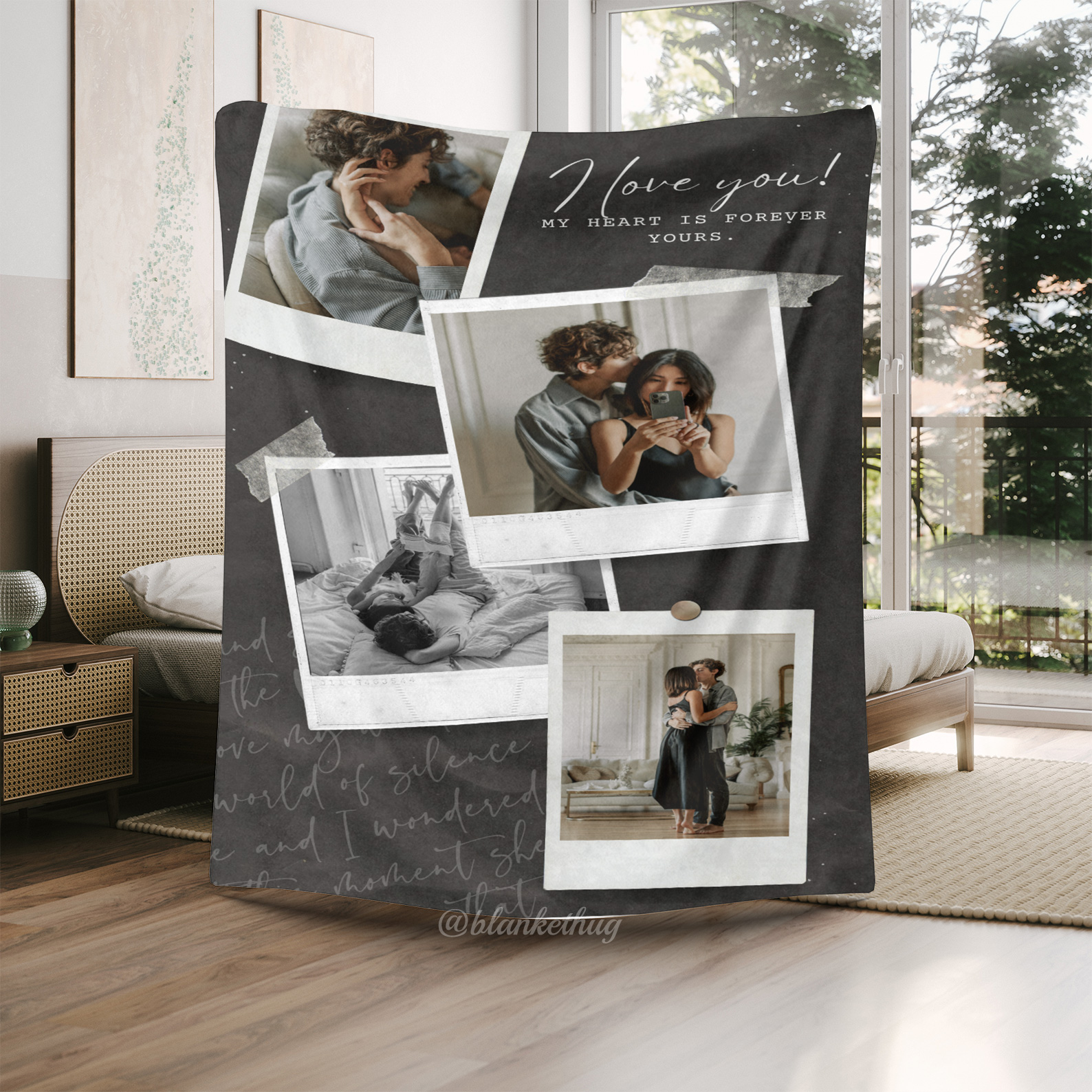 Black Vintage Photo Collage Custom Photo Fleece Blanket
