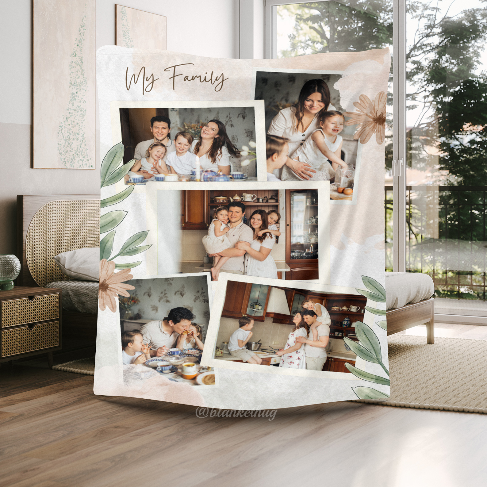 My Family Custom 5 Photos Merry Everything Fleece Blanket