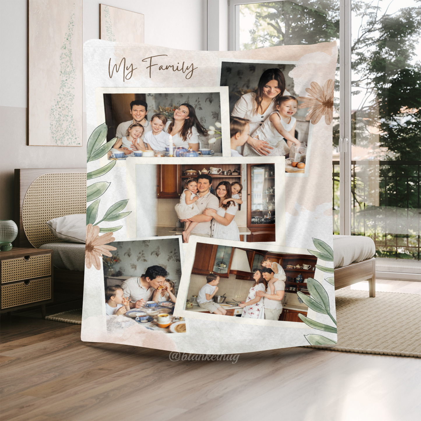 My Family Custom 5 Photos Merry Everything Fleece Blanket