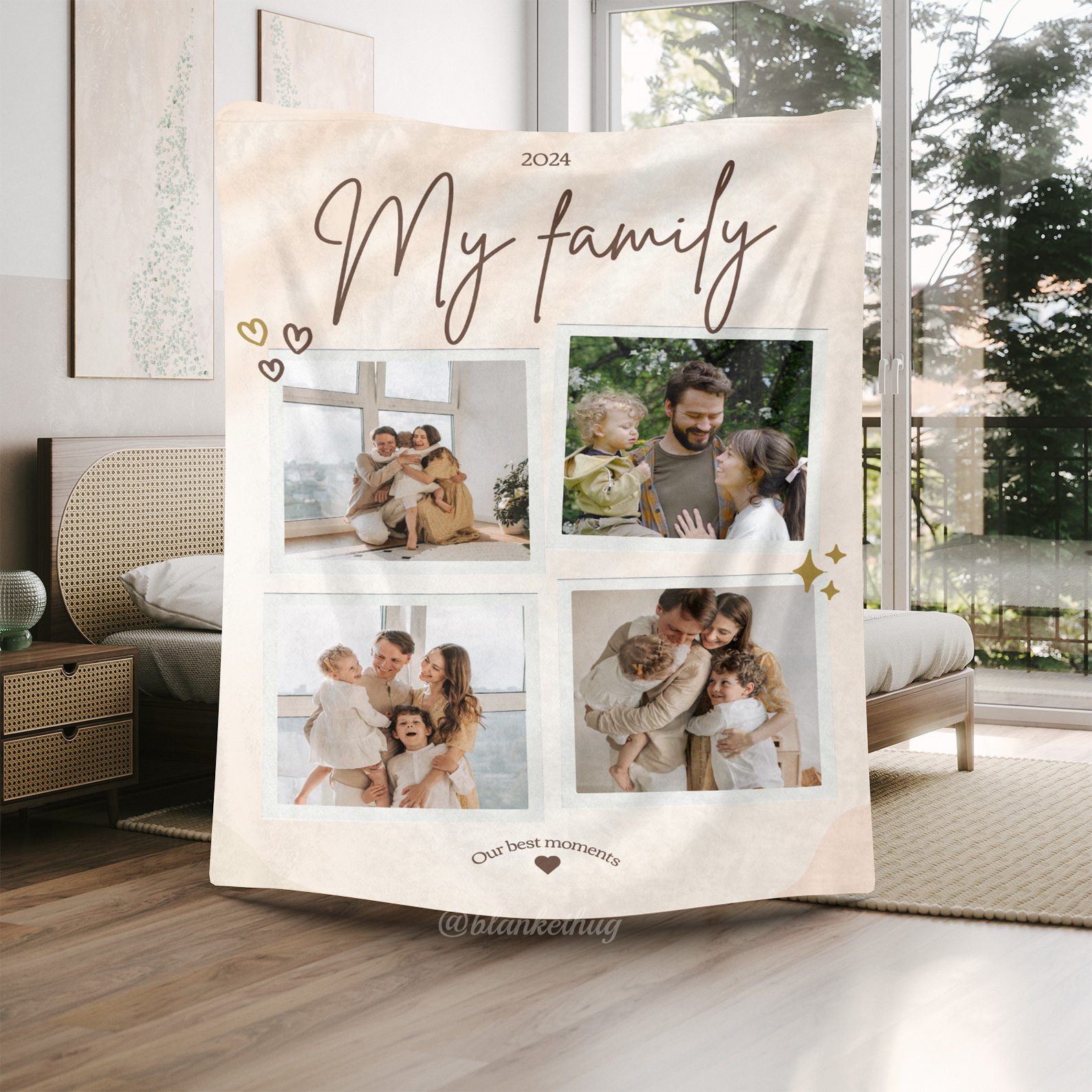 My Family Custom 4 Photos Fleece Blanket
