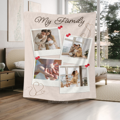 Family Custom 4 Photos Fleece Blanket