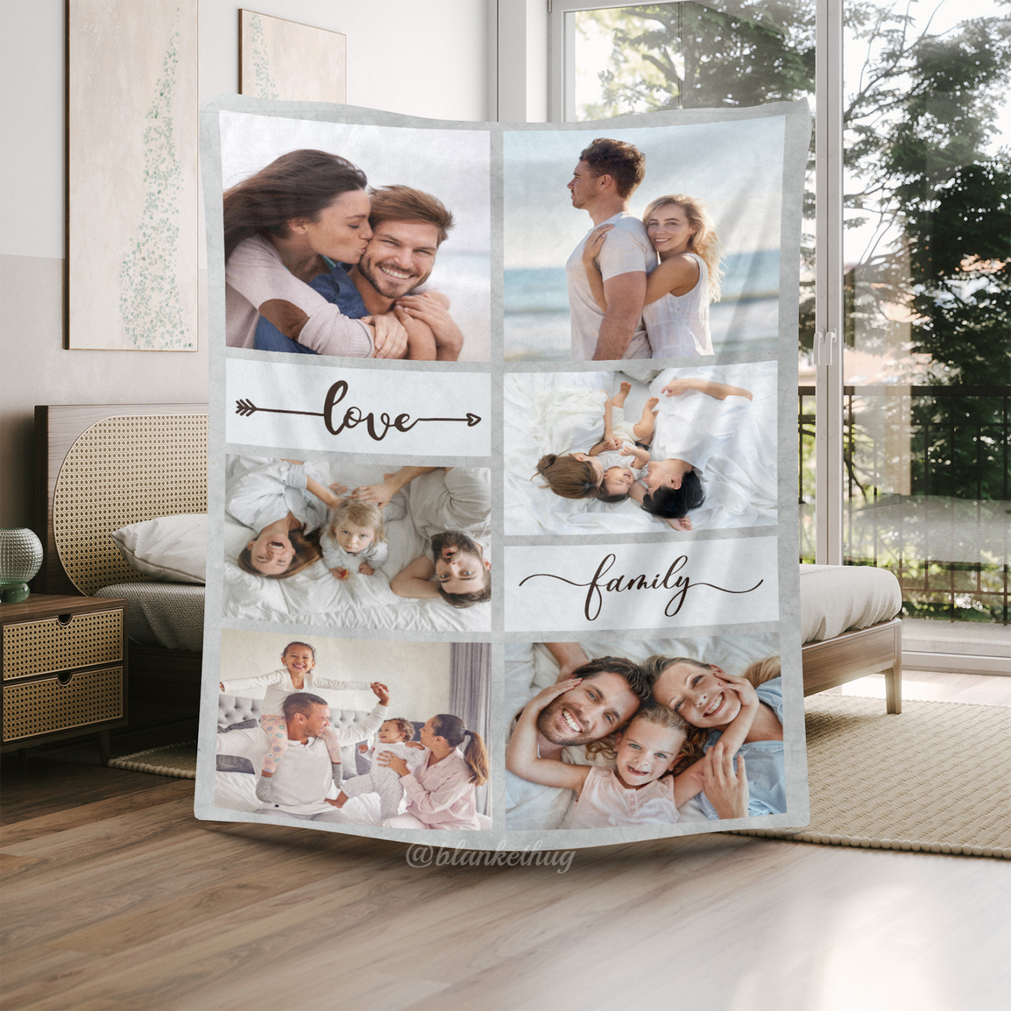 Love Family Custom 6 Photos Fleece Blanket