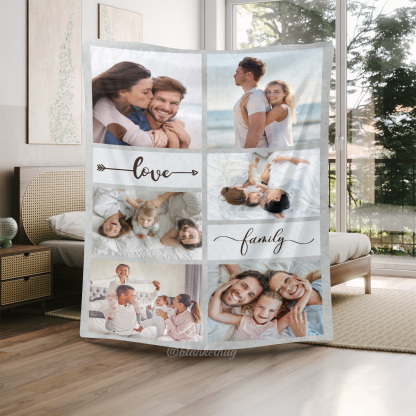 Love Family Custom 6 Photos Fleece Blanket